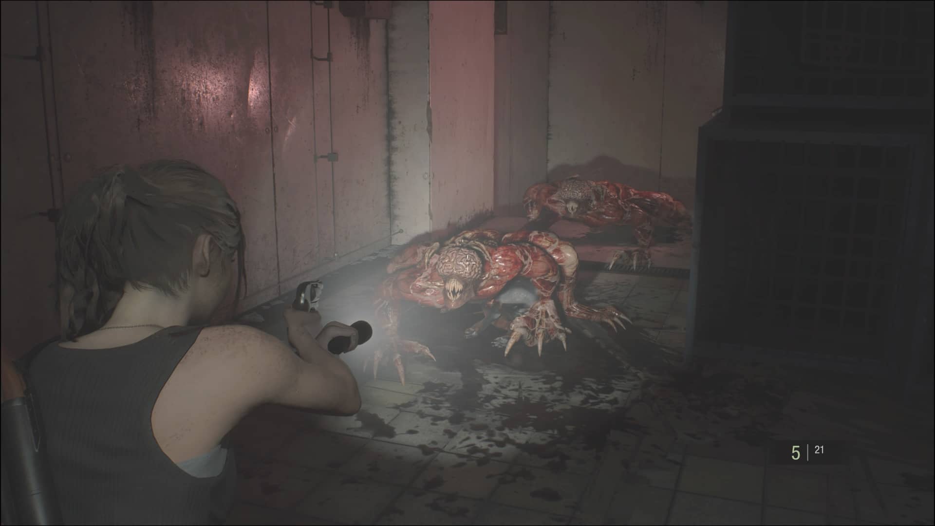 Resident Evil 2 Remake Claire Shooting Crawling Monsters Resident Evil 2 Remake Claire Shooting Crawling Monsters