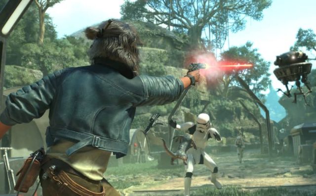 Star-Wars-Outlaws-Kay-Wes-Fighting-Shooting Flying Robot and Stormtrooper Star-Wars-Outlaws-Kay-Wes-Fighting-Shooting Flying Robot and Stormtrooper