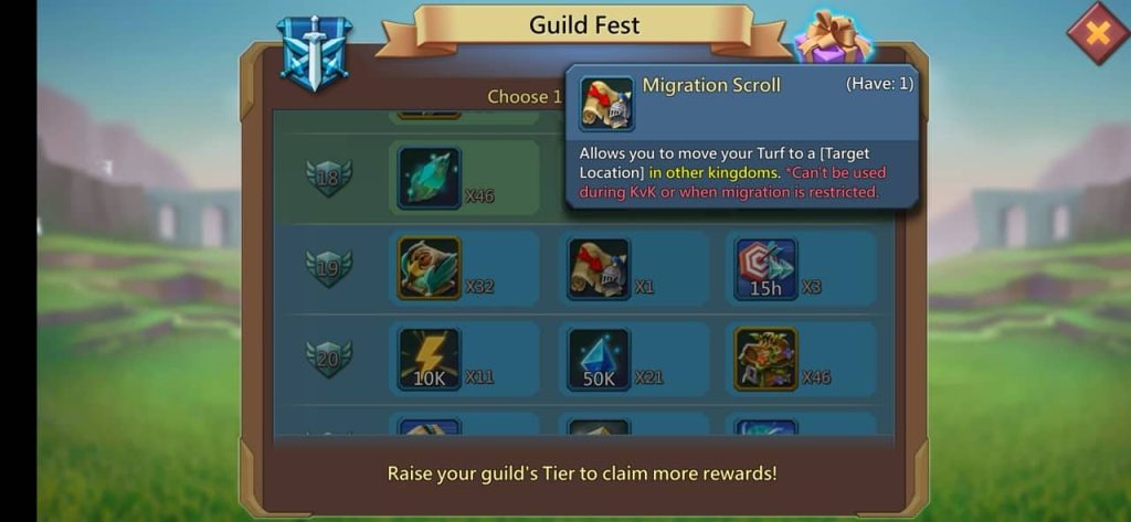 Lords Mobile Guild Fest Rewards Migration Scroll