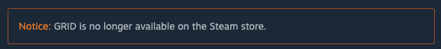 Grid 2019 is unavailable at Steam