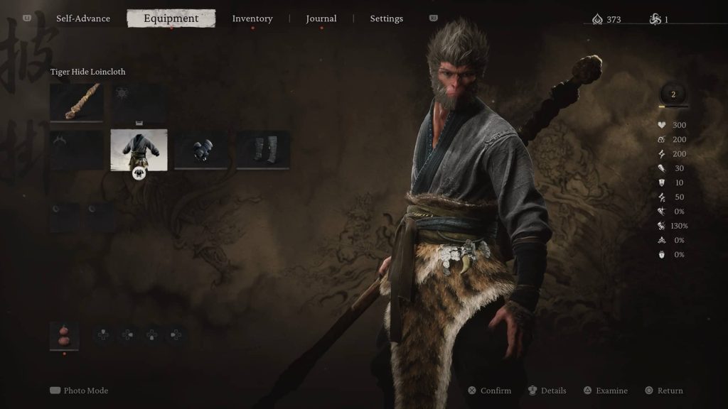 Black Myth Wukong Menu Equipment