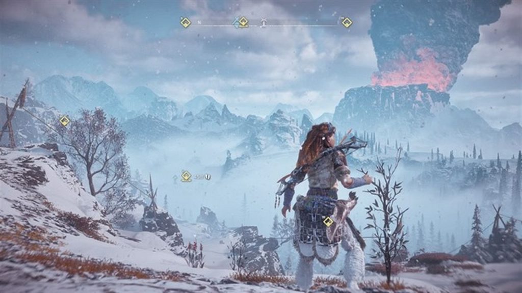 Horizon Zero Dawn Frozen Wilds Thunder's Drum smoking mountain
