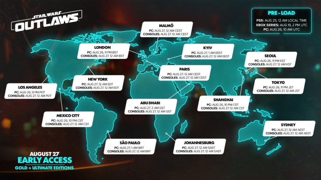 Star Wars Outlaws releases in time zones