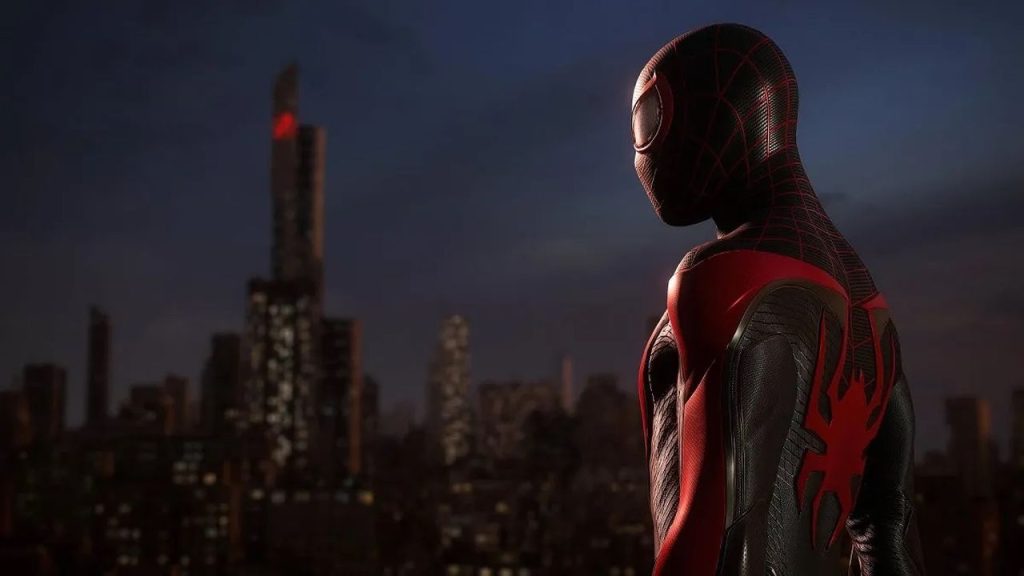 Marvels Spider-Man 2 Miles Morales looking at New York at night