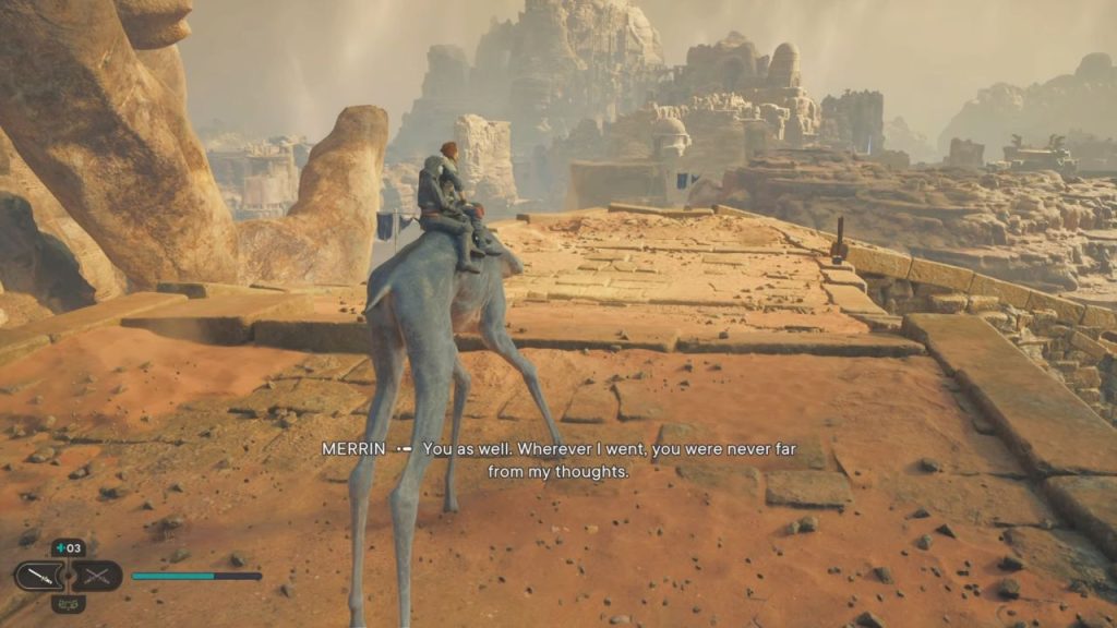 STAR WARS Jedi Survivor Riding Spamel in the desert