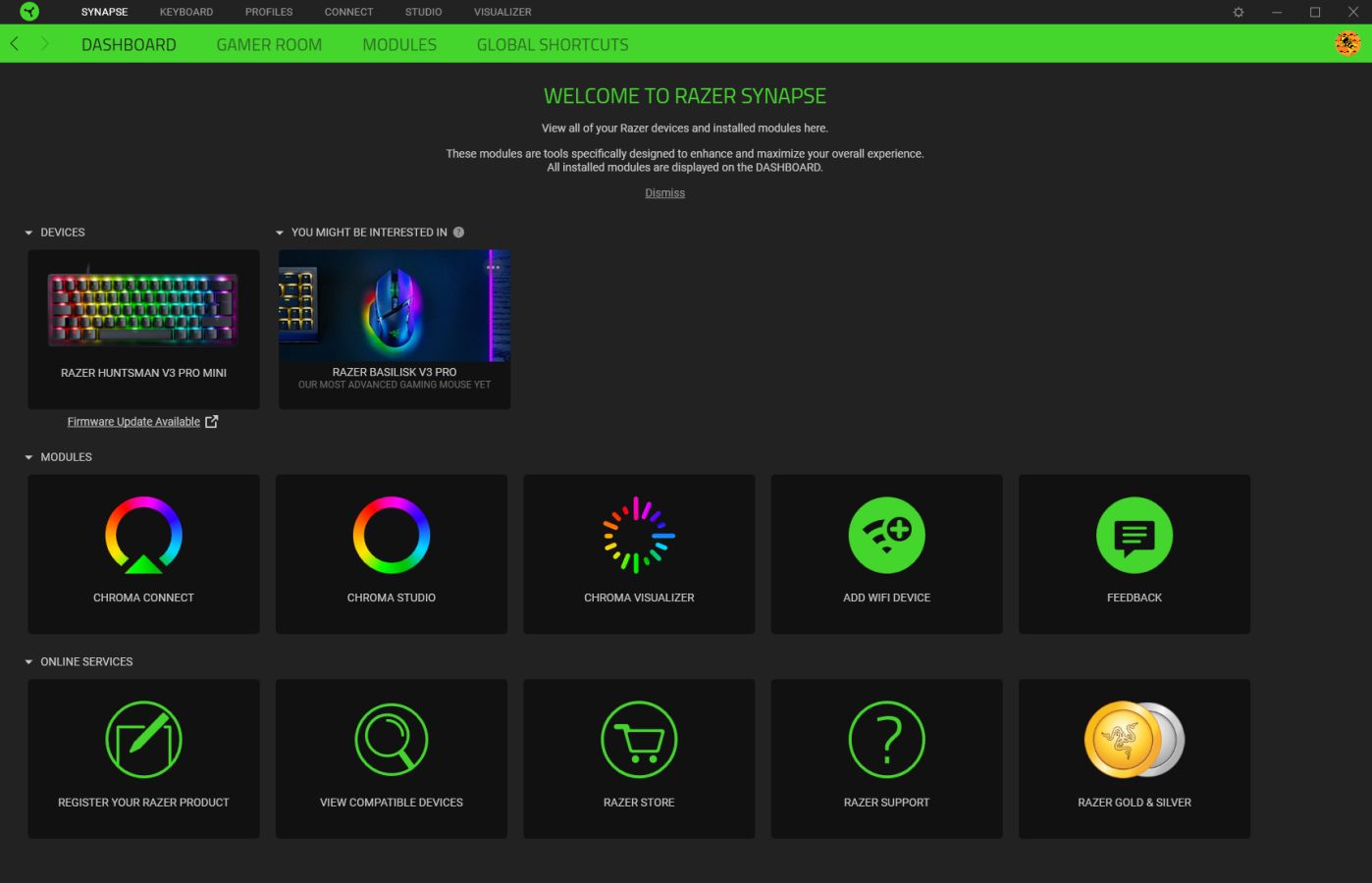 Razer Synapse Home Page