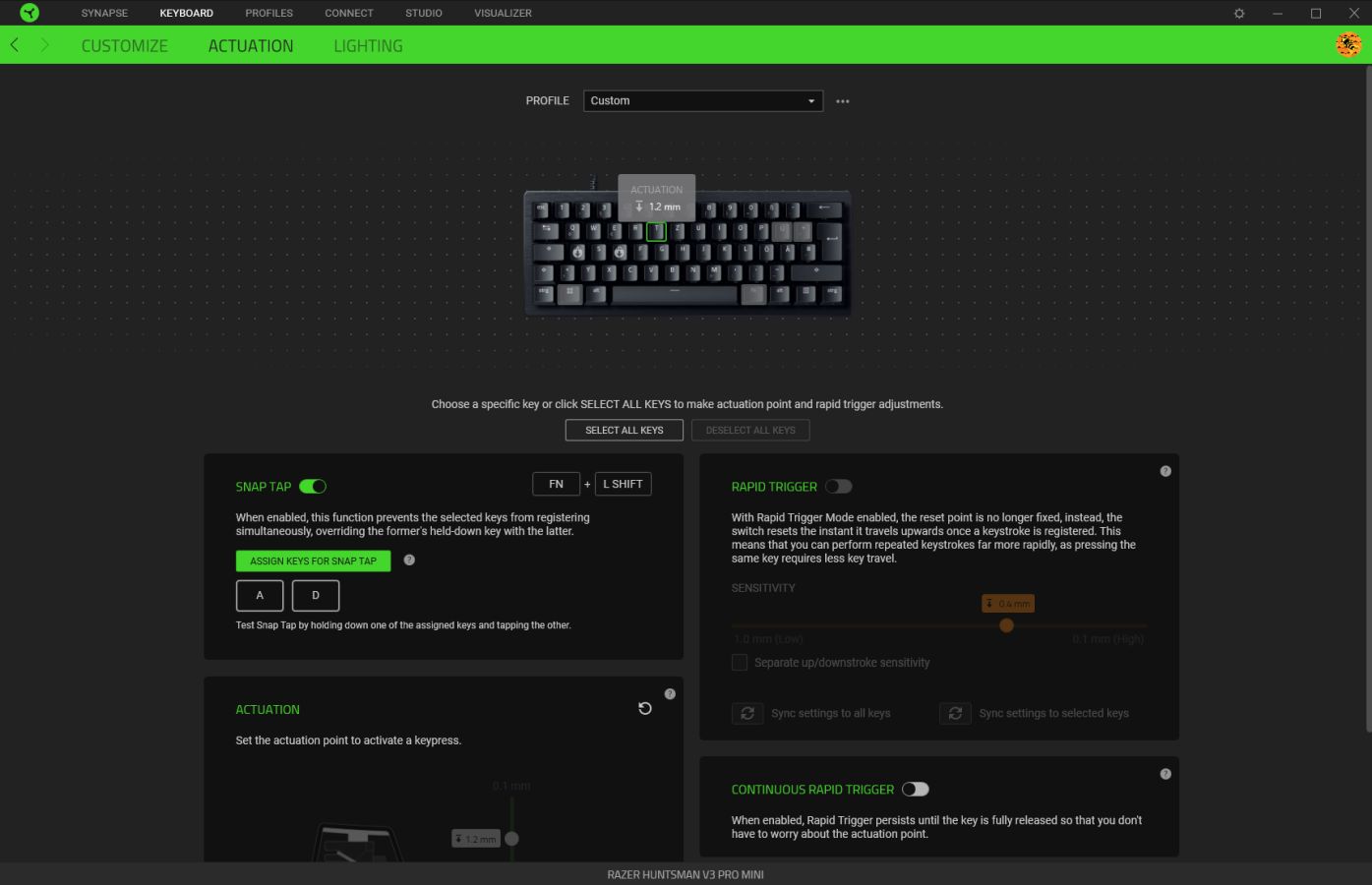 Razer Synapse Huntsman V3 Pro Actuation- Full control