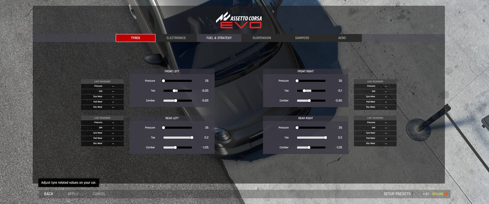 Assetto Corsa EVO Early Access - Car setup reminds Assetto Corsa Competizione