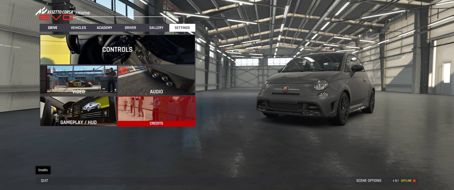 Assetto Corsa EVO Early Access - Simple main menu and garage